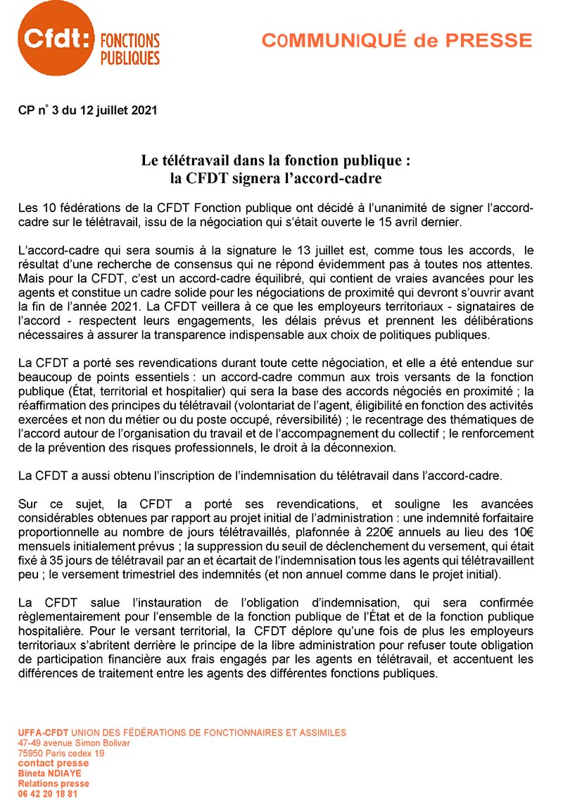 Le télétravail dans la fonction publique : la CFDT signera l’accord-cadre