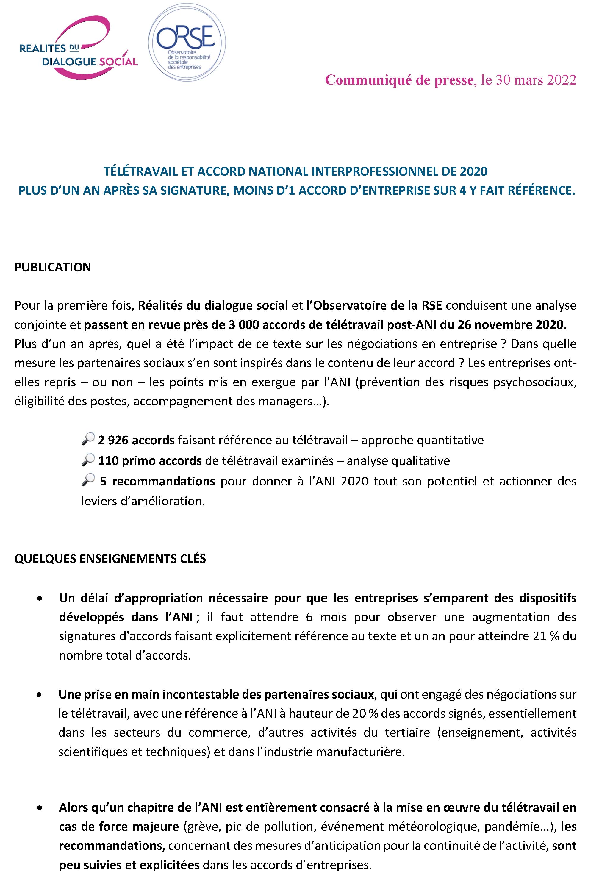 Le benchmark des accords sur le télétravail depuis l’accord national interprofessionnel de 2020