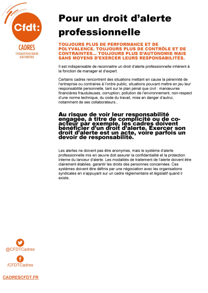 Tract CFDT Cadres - Pour un droit d'alerte professionnelle